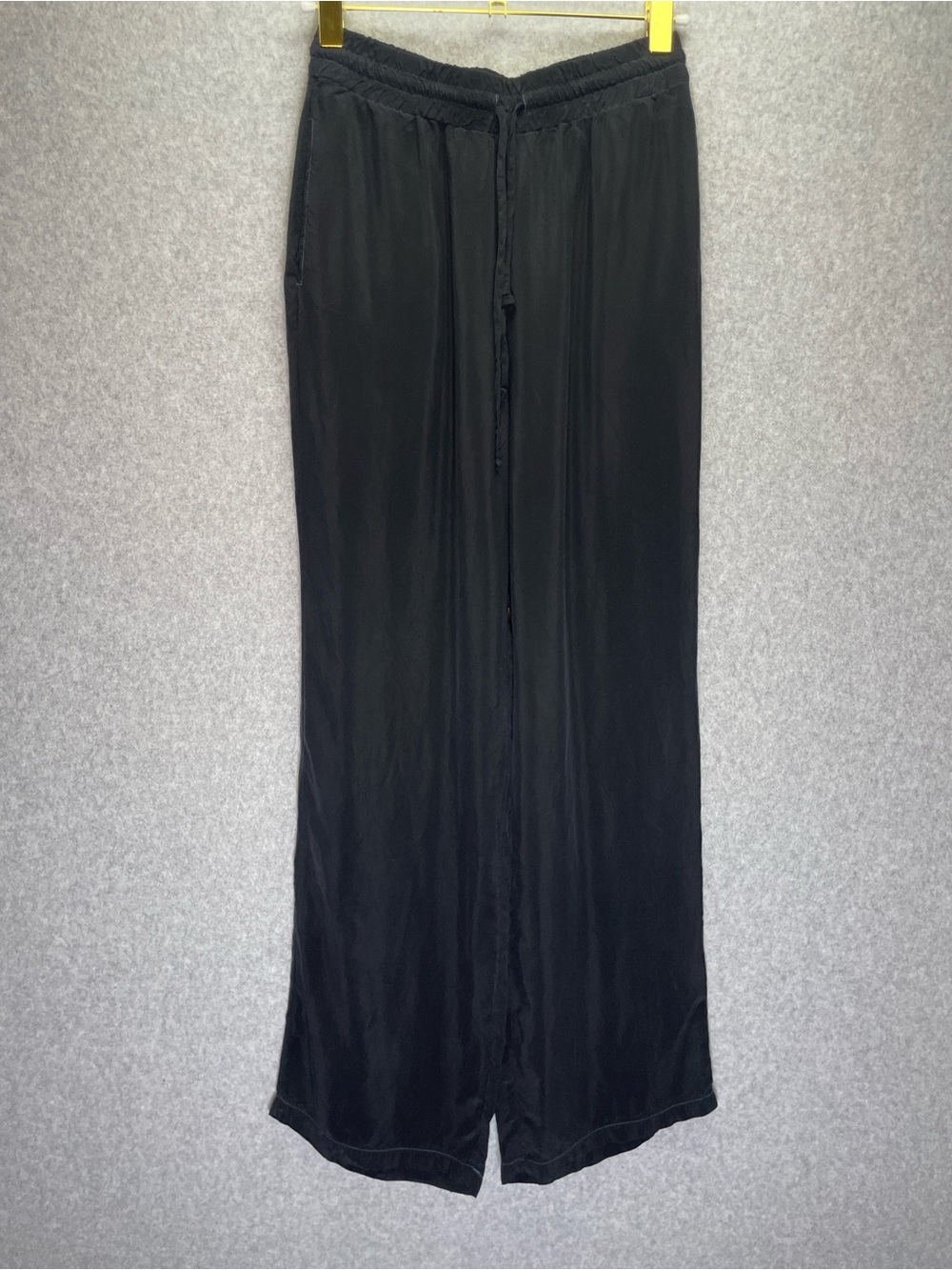 Stateside Black Washed Cupro Wide Leg Pull On Elastic Waist Classic Pant
